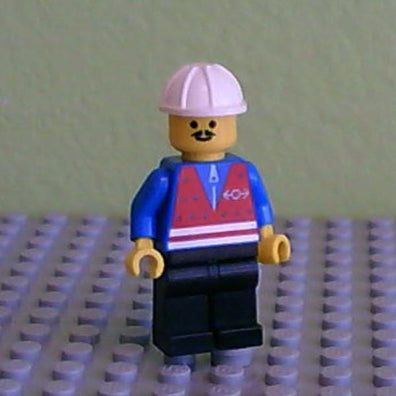 LEGO Minifigure-Red Vest and Zipper - Black Legs, White Construction Helmet-Train-TRN053-Creative Brick Builders